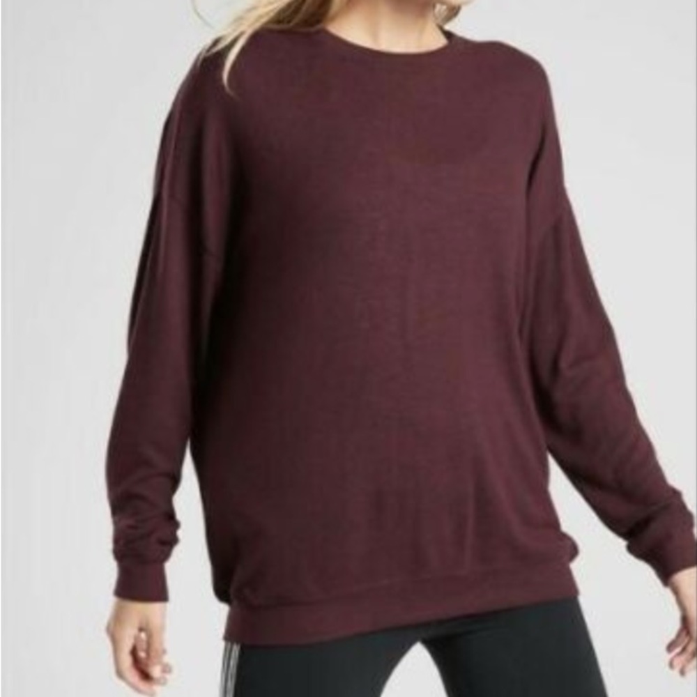 Athleta Heathered Burgandy Women's Mindful Crew Neck Sweater-small